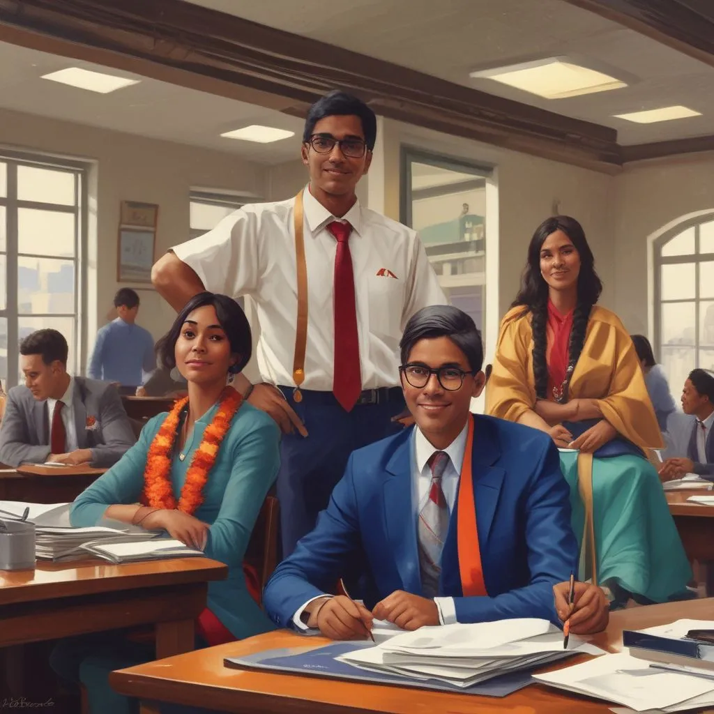 successful Indian graduates in an office setting
