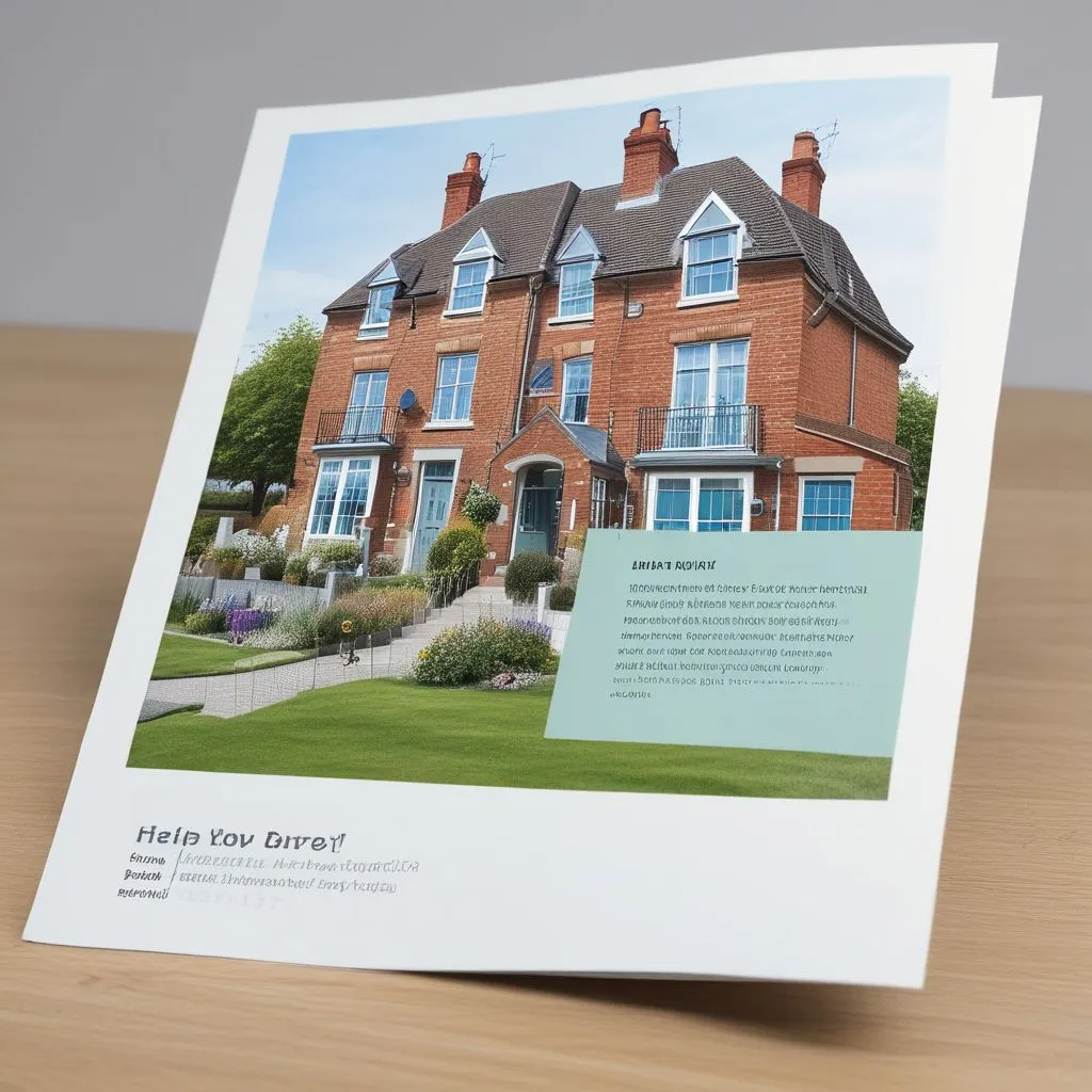 UK government housing scheme brochure with "Shared Ownership" and "Help to Buy" logos, next to a model house key