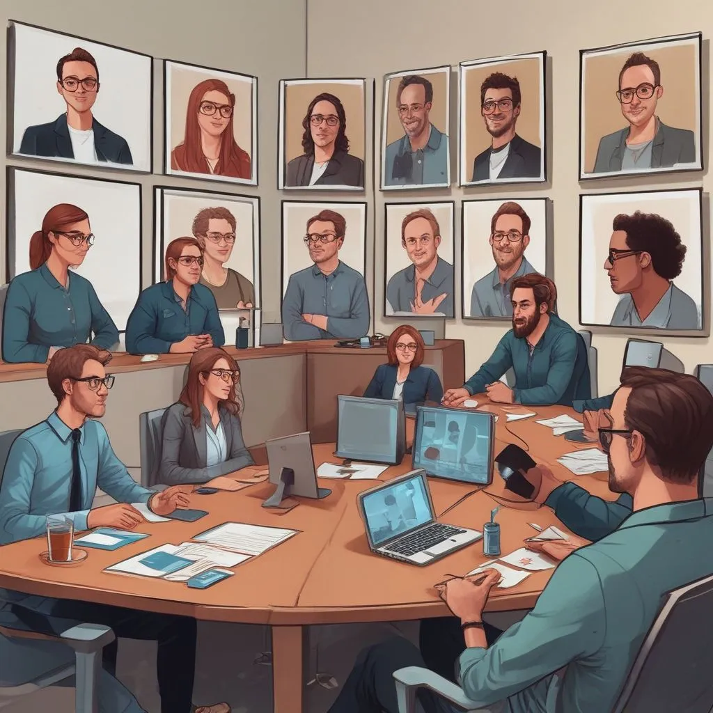 virtual team meeting on video call
