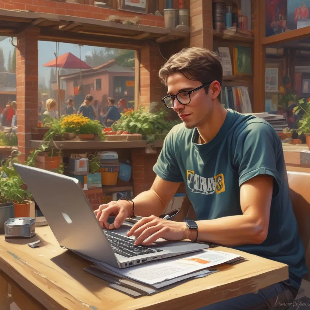 young entrepreneur working on a laptop in a community setting