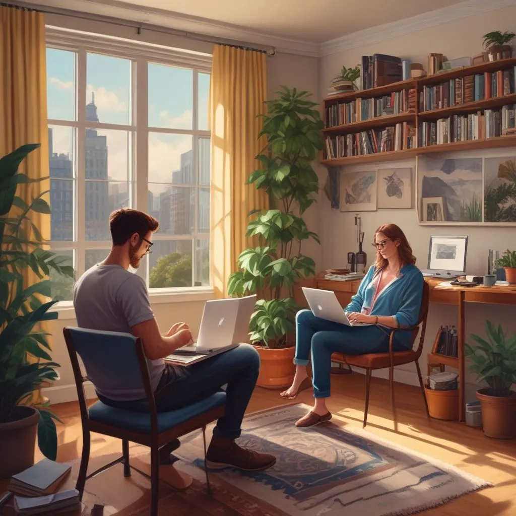 young professionals working from home with laptops