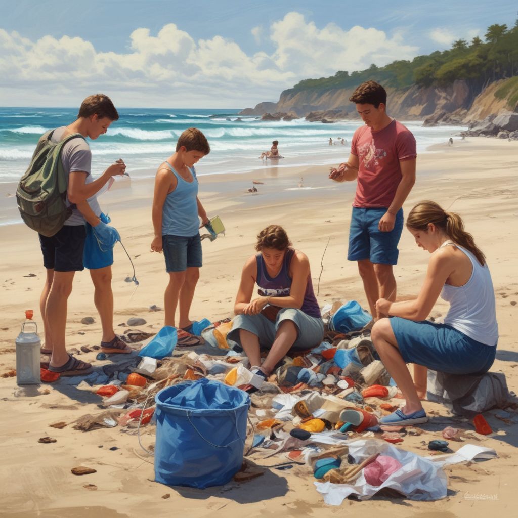 Students participating in a beach cleanup during their study abroad