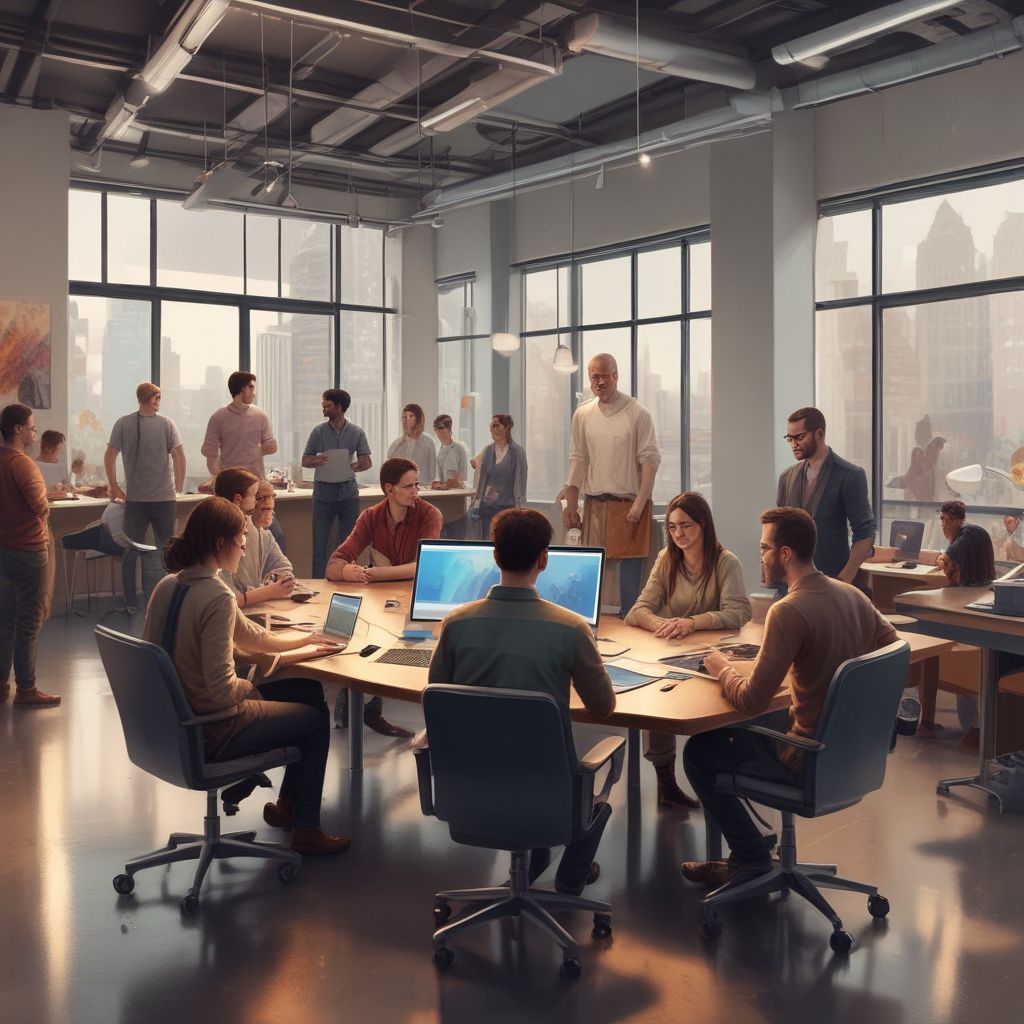 diverse team collaborating in a modern workspace