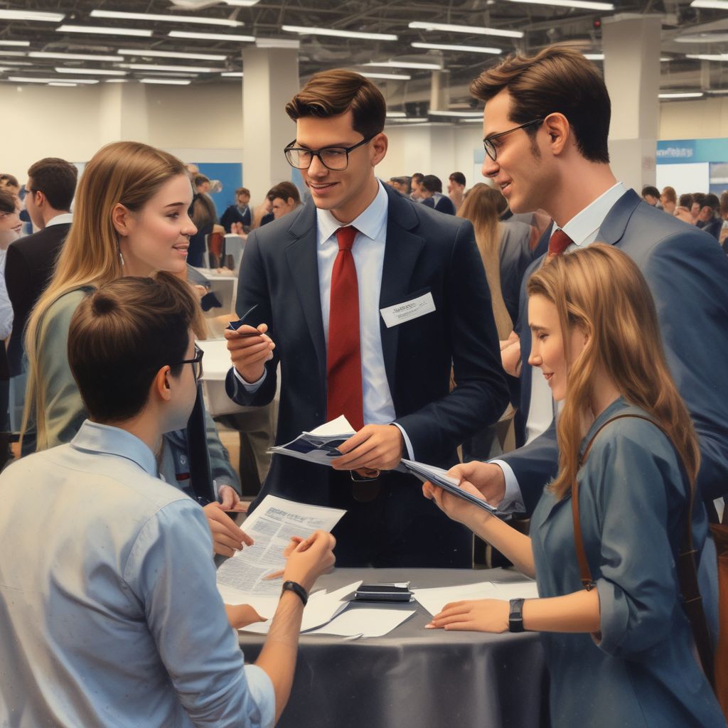 students interacting with recruiters at a career fair