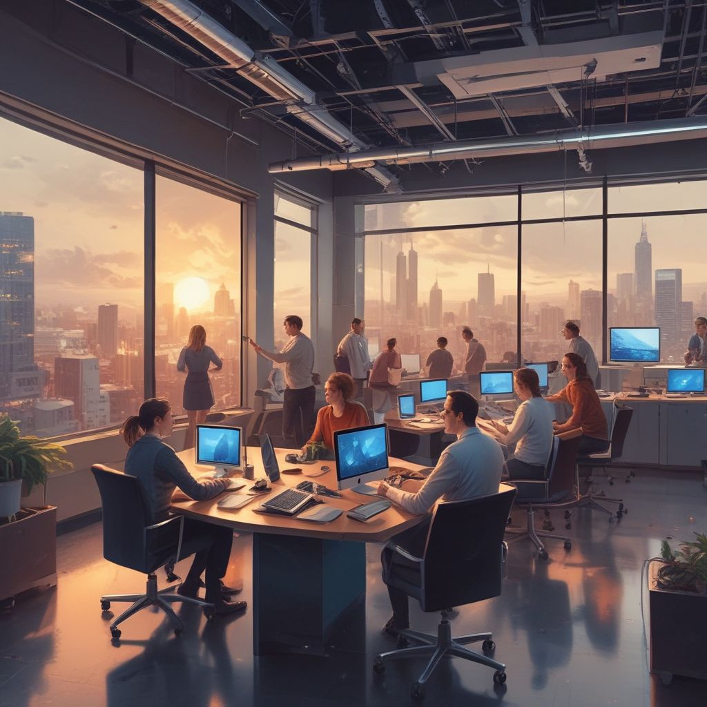 professionals collaborating in a modern office with technology