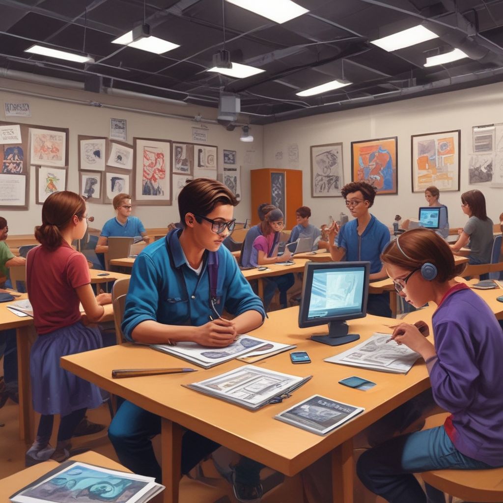 students using augmented reality in a classroom setting