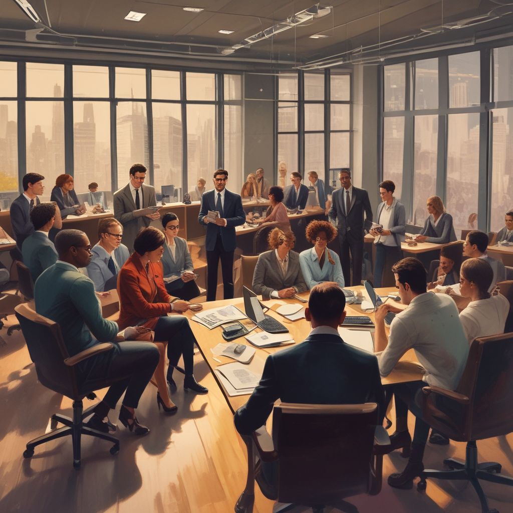 diverse group of professionals networking in an office setting