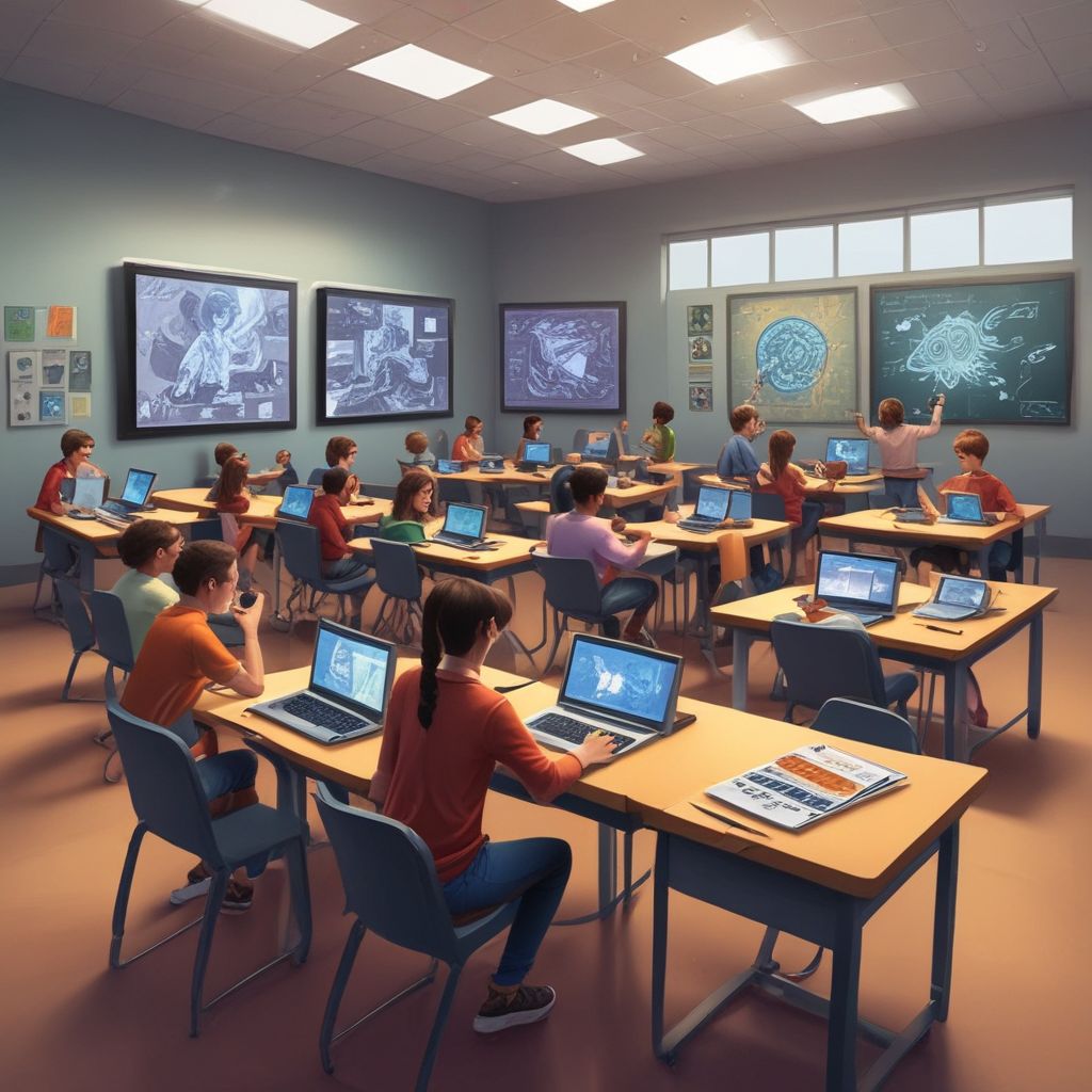 interactive technology classroom with students and digital tools