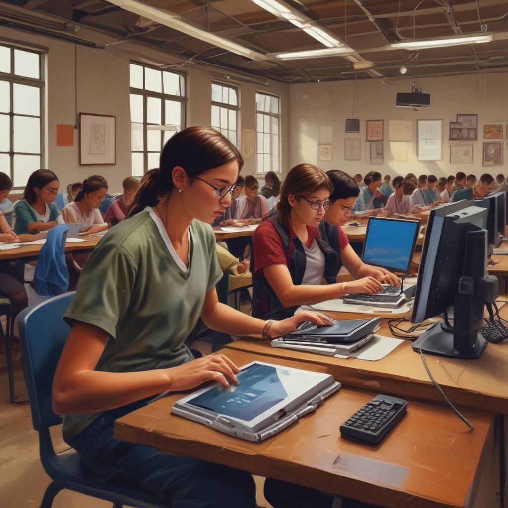 students using technology in a foreign classroom