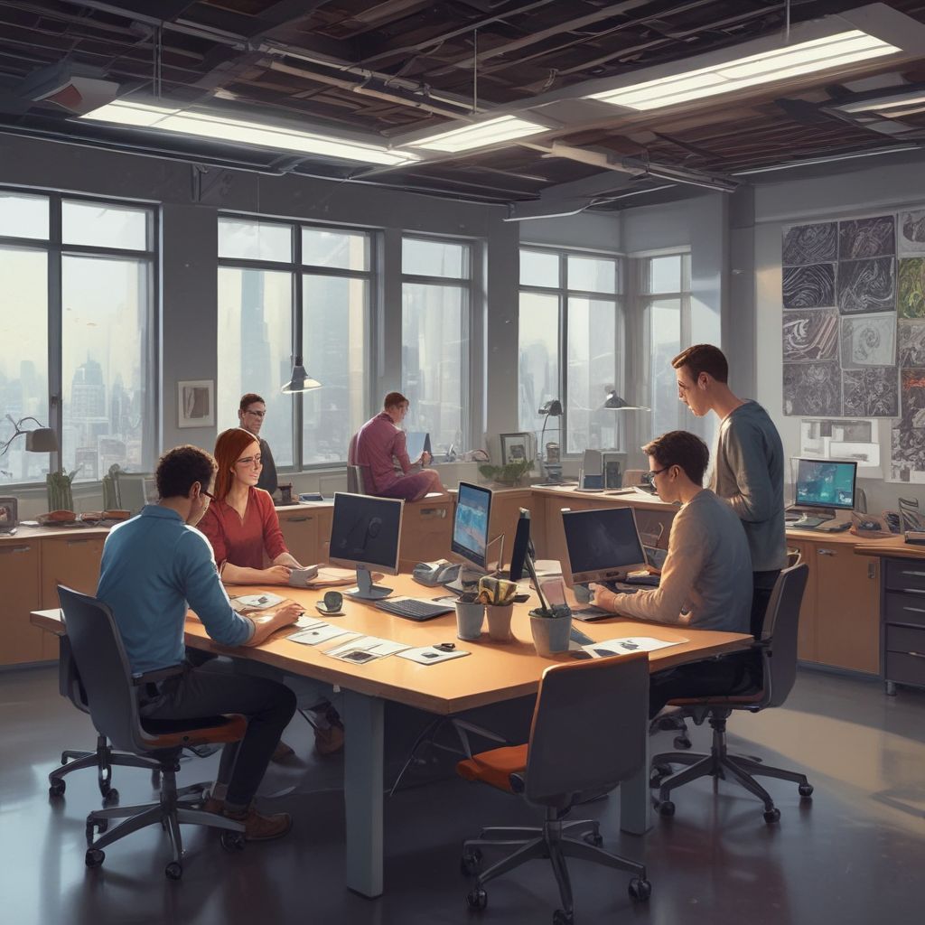 team collaborating in a high-tech workspace