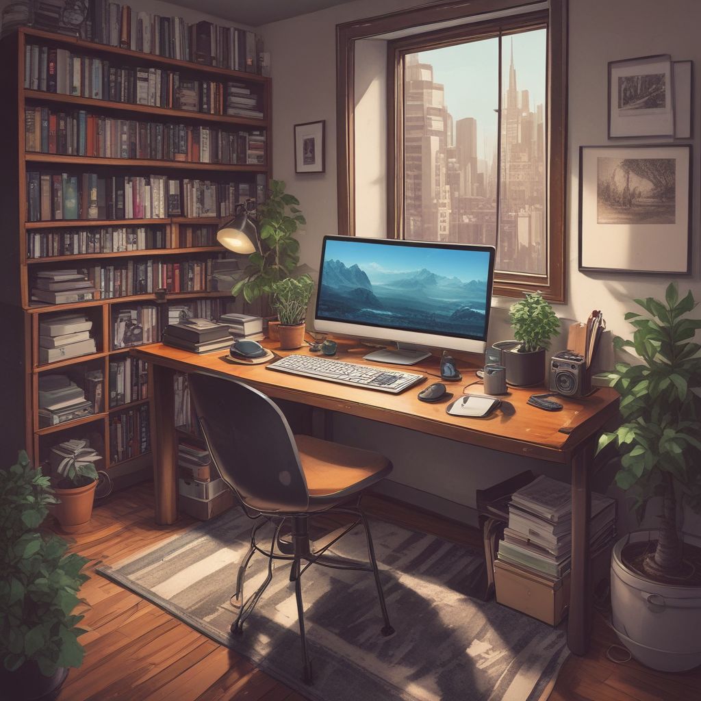remote work office setup with technology