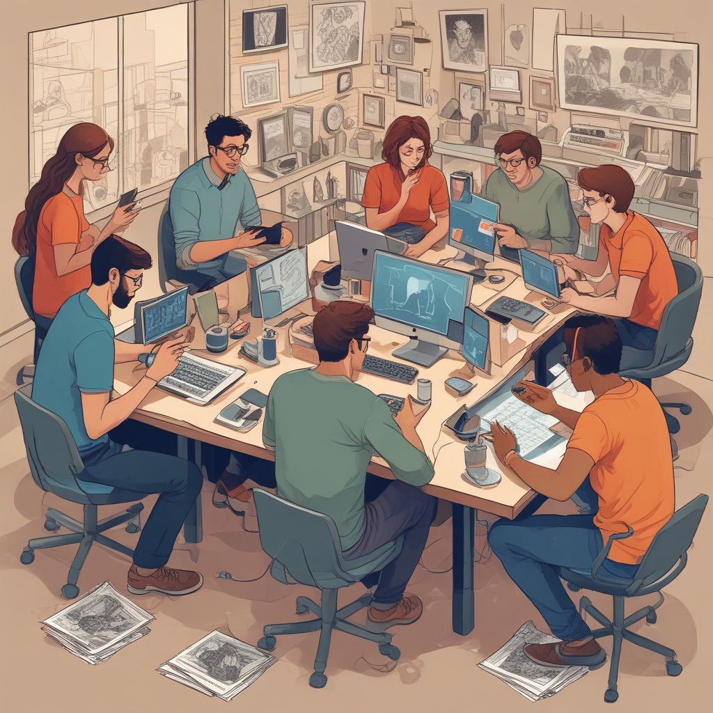 illustration of people collaborating remotely using technology