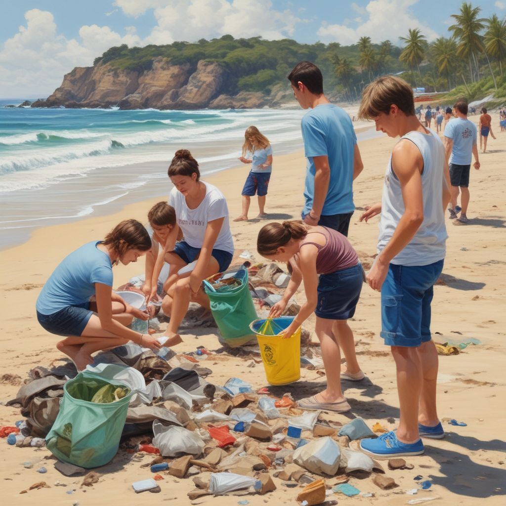 students participating in a beach clean-up during a study abroad program