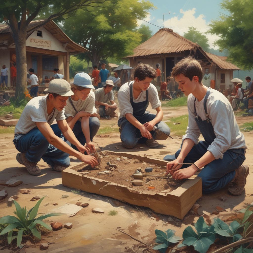 students working on a community project in a foreign country
