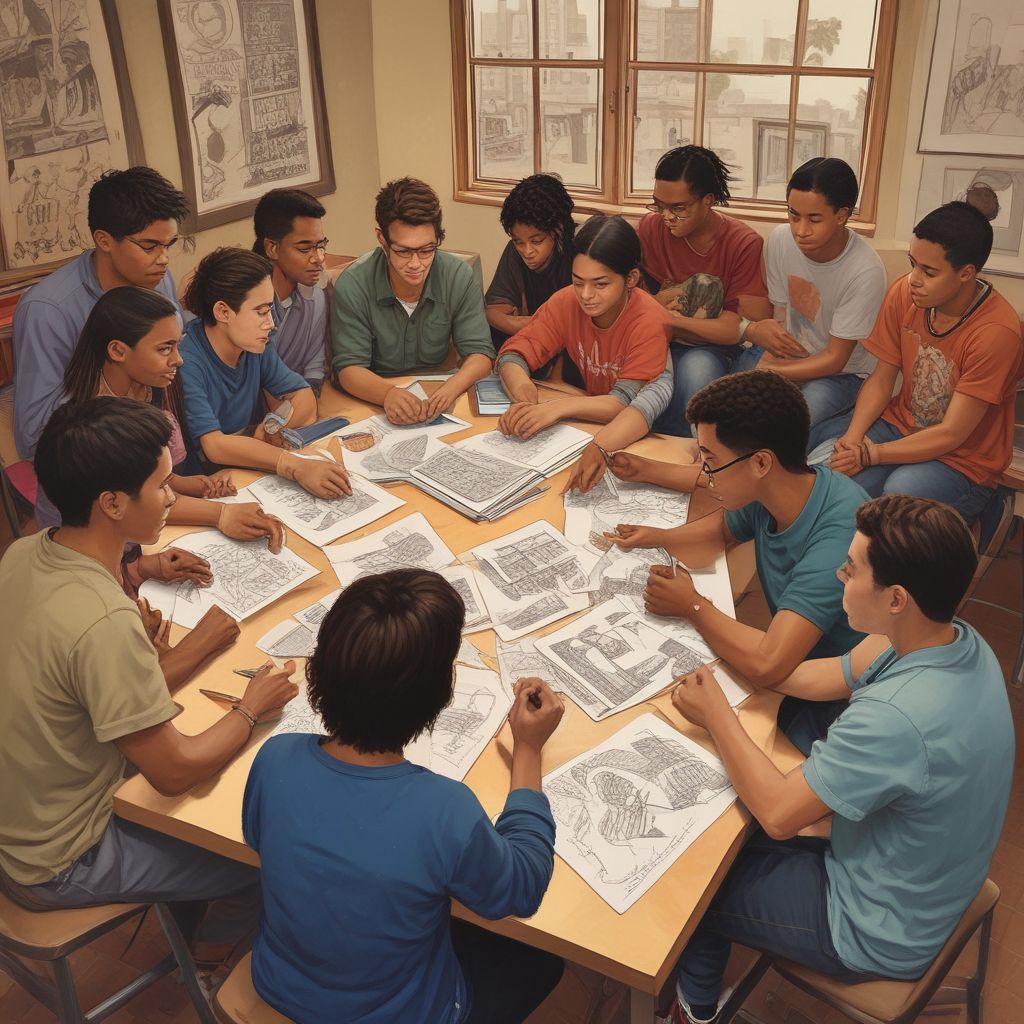 Students collaborating on a project in a multicultural environment