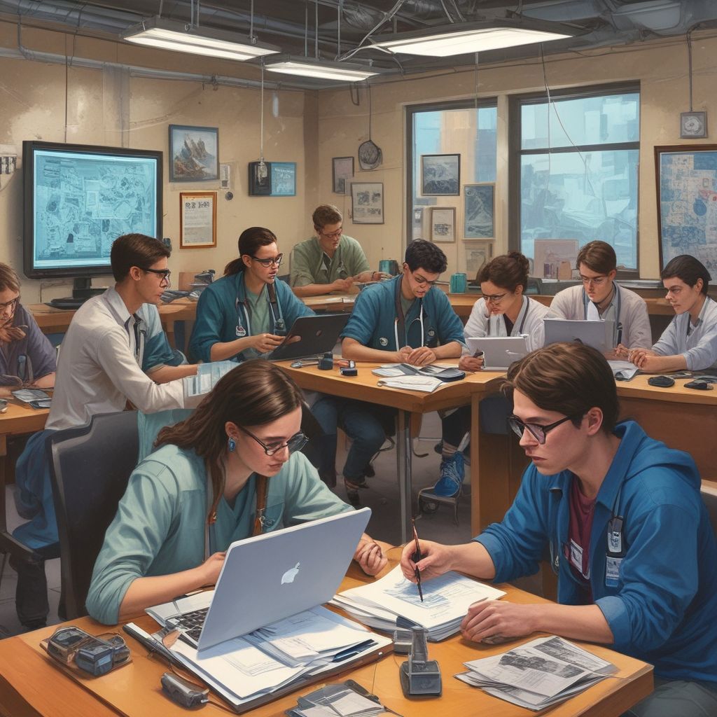 students collaborating on tech-healthcare projects